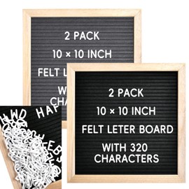 Akamino 2 Pack Felt Letter Board,10 x 10 Inch Wood Frame Message Sign Board with 294 Pcs Letters, Numbers & Symbols, Changeable Square Letter Board Announcement Board for Home Party Decoration