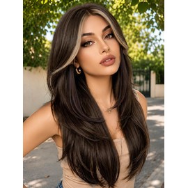 13x6 Lace Front Brown Highlight Wig for Women,Layered Wig 26Inch