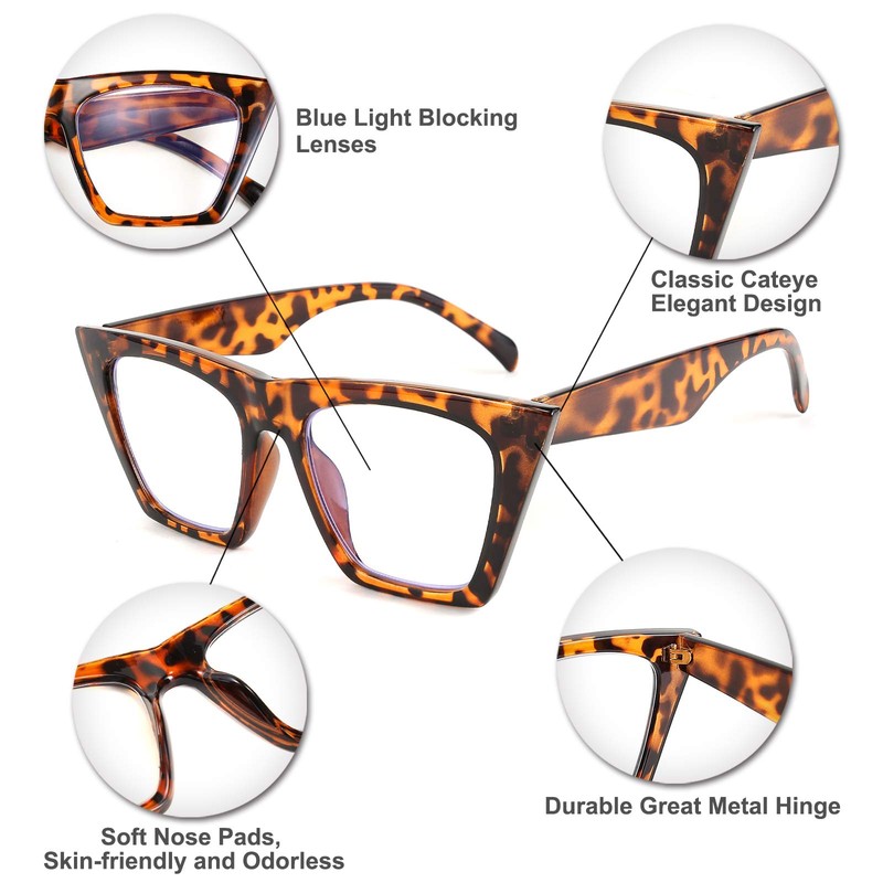 FEISEDY Square Cat Eye Reading Glasses Blue Light Blocking Women