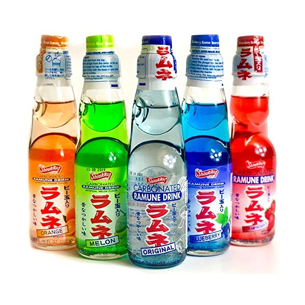 Ramune Japanese Soda Variety Pack - Shirakiku Multiple Flavors - Japanese Drink Gift Box (5 Count)