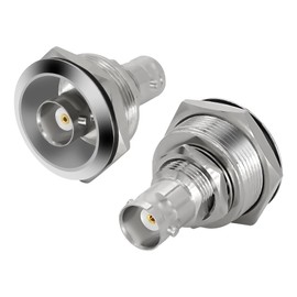 XMSJSIY BNC Plug Connector Adapter BNC Female to Female Panel Mount Coupler Threaded Fixing Feed-Through Connector BNC Monitor Module SDI Video Coaxial Socket for CCTV Security Camera - 2PCS (Silver)