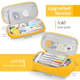 Afomida Large Pencil Case Big Capacity Pencil Cases Stationery pen bag Makeup Bag School High Capacity Storage Pencil Bag Pencil Pouch Portable Gift for Office School Teen Girls Boys Students (Yellow)