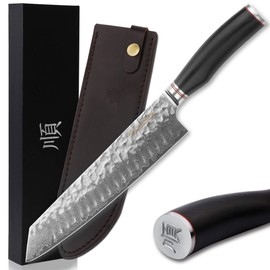 YOUSUNLONG Kiritsuke Chef Knife 10 Inch Japanese Danascus Steel Razor Sharp - Natural Leadwood Handle with Leather Sheath