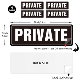 Private 9x3 Inch, Acrylic Sign for Business Office Waterproof Self-Adhesive Plastic Signage for Door Wall 4 Pack