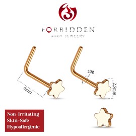 Forbidden Body Jewelry 20g Surgical Steel Star Top L-Shaped Nose Stud (2pcs Rose Gold)