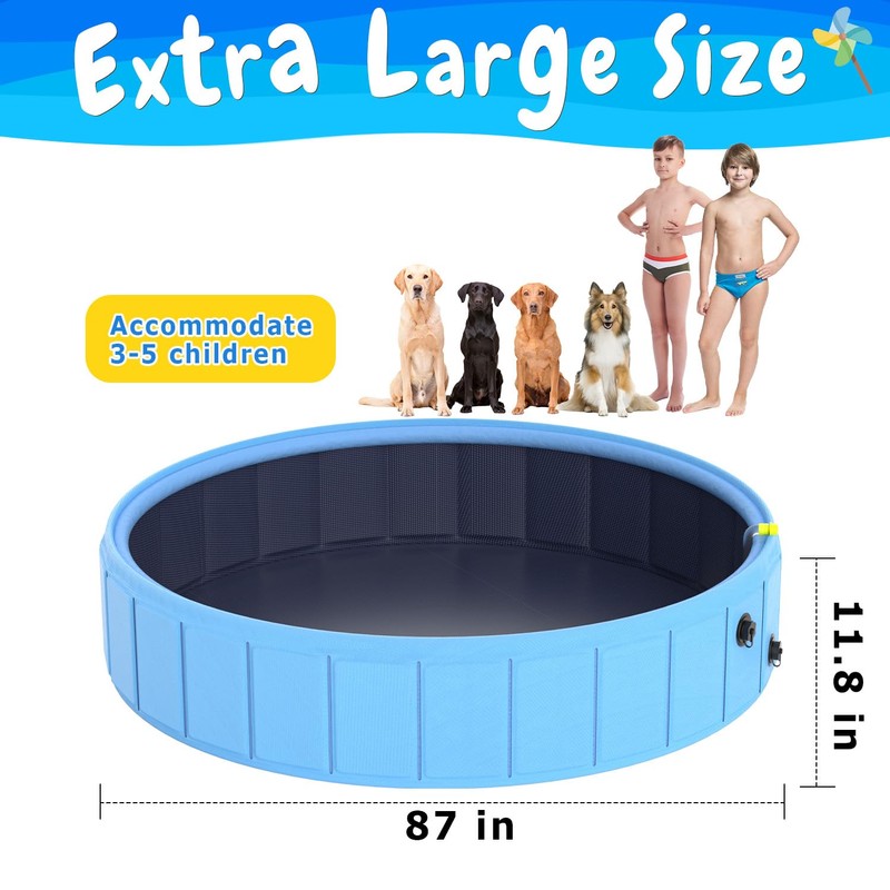 BerrysParadise Foldable Dog Pool with Sprinkler, 87 in Extra Large
