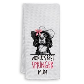 HIWX Springer Spaniel Gifts Kitchen Towels, World's Best Springer Mum Decorative Kitchen Dish Towels, Dog Lovers Mom Owners Gifts for Women Men Hand Towels for Bathroom Decor, 16x24 Inches