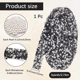 CABODYALS 3 Yards Black Resin Crystal Rhinestone Pearl Ribbon Vintage Boho Goth Glitter Sequin Beads Bohemia Gothic Shiny Sparkle Beaded Decorative Ribbon for Sewing Making Clothes Gifts Crafts Supply