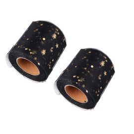 2 Rolls/50 Yards Glitter Tulle Fabric Rolls Gold Moon and Stars Sequin Tulle Ribbon Netting Fabric for Table Skirts DIY Sewing Crafts Wedding Party Backdrop Decoration, Black