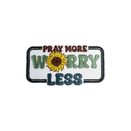 MOKOBOIZ Pray More Worry Less 3 Inches Iron On/Sew On Embroidered Applique Patches, Religious Embroidery Patches, DIY Accessories for Backpacks, Army Vests, Bags, Hats, Clothes, Gift for Christian