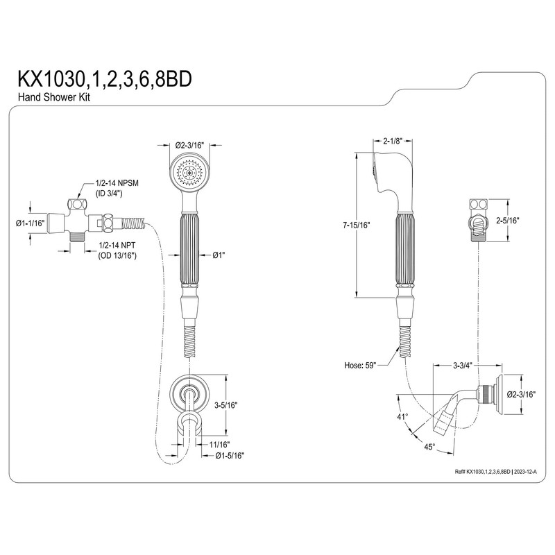 Kingston Brass KX1038BD Restoration Hand Shower Kit, Brushed Nickel