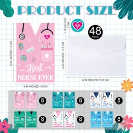Motiskyy 48 Pack Nurse Thank You Cards with Envelopes and Stickers Medical Healthcare Workers Appreciation Affirmation Cards for Hospital Staff Medical Assistants Doctor Nurses Week Graduation Gifts