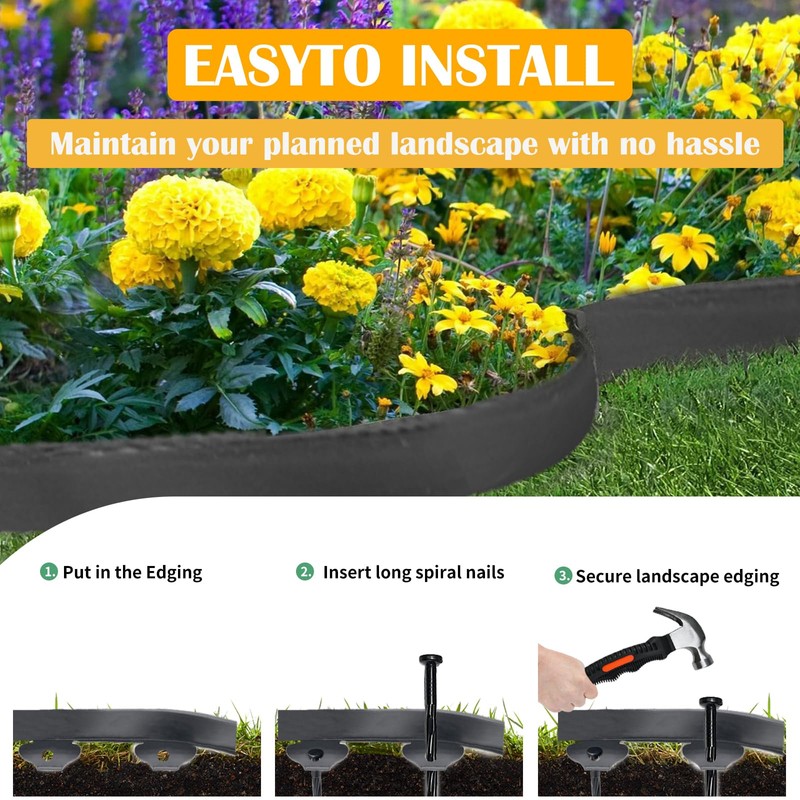 Yonroik No Dig Lawn Edging Kit,Landscape Edging with Stakes fit