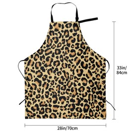 Hysing Leopard Cooking Apron For Women Men With Pockets,Animal Print Leopard Skin Black And Yellow Spots Beige Oxford Cloth Kitchen Apron For Home Waitress Chef Baking/Bbq Waterproof 28x33 Inches