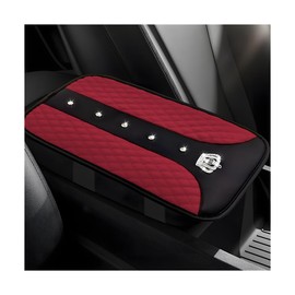 FSTURIOS Bling Leather Car Center Console Cover, 12.6"×7.5" Crystal Anti-Scratch Armrest Protector Seat Box Cover, Waterproof Sparkly Auto Console Cushion Decor for Car Truck SUV (Wine Red)