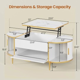 Unbranded Modern Fluted Lift Top Coffee Table, Living Room Oval Coffee Table with Storage - White