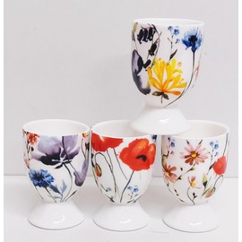 Rainbow Decors Wildflowers Meadow Egg Cups Set of 4 Fine China Bright Flowers Floral Egg Holders Hand Decorated UK