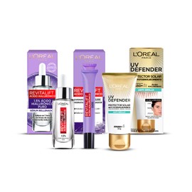 LOréal Paris Kit Serum Facial Revitalift Ácido Hialurónico, Crema de Ojos y UV Defender Anti-brillo                                                   