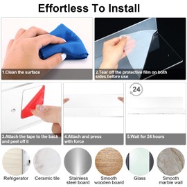 12 Pack Acrylic Floating Shelves 12 Inch Clear Acrylic Shelf Wall Display 4 mm Thick Invisible Book Shelves for Bedroom, Living Room, Bathroom, Office