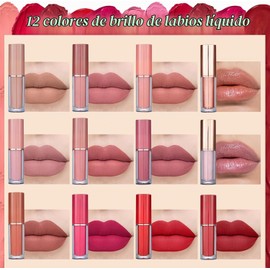 12 Piezas Kit Lápiz Labial, Brillo de Labios Líquido Mate Rojo Gloss, Barra de Labios Impermeable, Lipstick Set Kit Maquillaje, para Mujeres Regalo San Valentín Cumpleaño