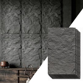 VooBang 4 Pack 3D Wall Panels, Lava Rock Molten Texture PU Wall Panels, 24"x48" Cover 32 Sq Ft Wall Tiles, Accent Wall Decor for Interior Living Room Bedroom Hotel Office, Black