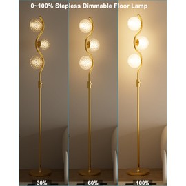 ACOHOOK 60IN Dimmable Gold Standing Lamps, Ice Crystal Modern Floor Lamp with 3000K G9 Bulbs Included, Mid Century Vintage Globe Floor Lamp for Living Room