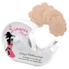 Cinta doble cara para Ropa y Piel de 5 Metros，Cinta adhesiva invisible para Telas con 10pcs Pezón sin Respaldo，Double sided Tape for clothing con cortador portátil, brasier strapless mujer, pezoneras
