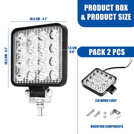 Kalienpie LED Work Light 12 V Aluminium ABS 48 W 16 LED 6500 K 10.5 cm 4.21 Inch Work Light LED 12 V LED Work Light 12 V Tractor (Pack of 2)