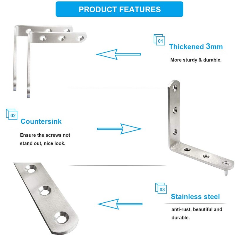 8 PCS L Bracket Stainless Steel Corner Brackets 3 x