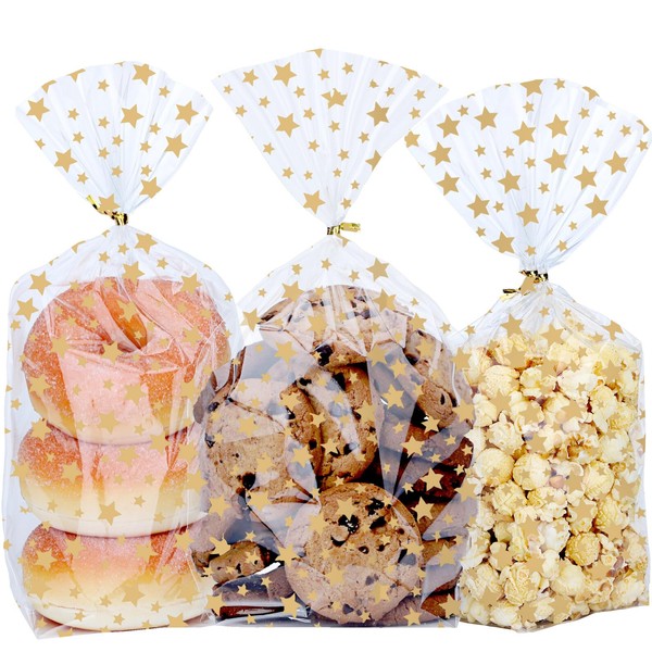 Bottom Gusset Bags 50Pcs 7X12" Gold Star Clear Cellophane Bags