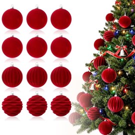 Bolas Navideñas de Terciopelo 12 PCS, Esferas 6 CM para Árbol de Navidad