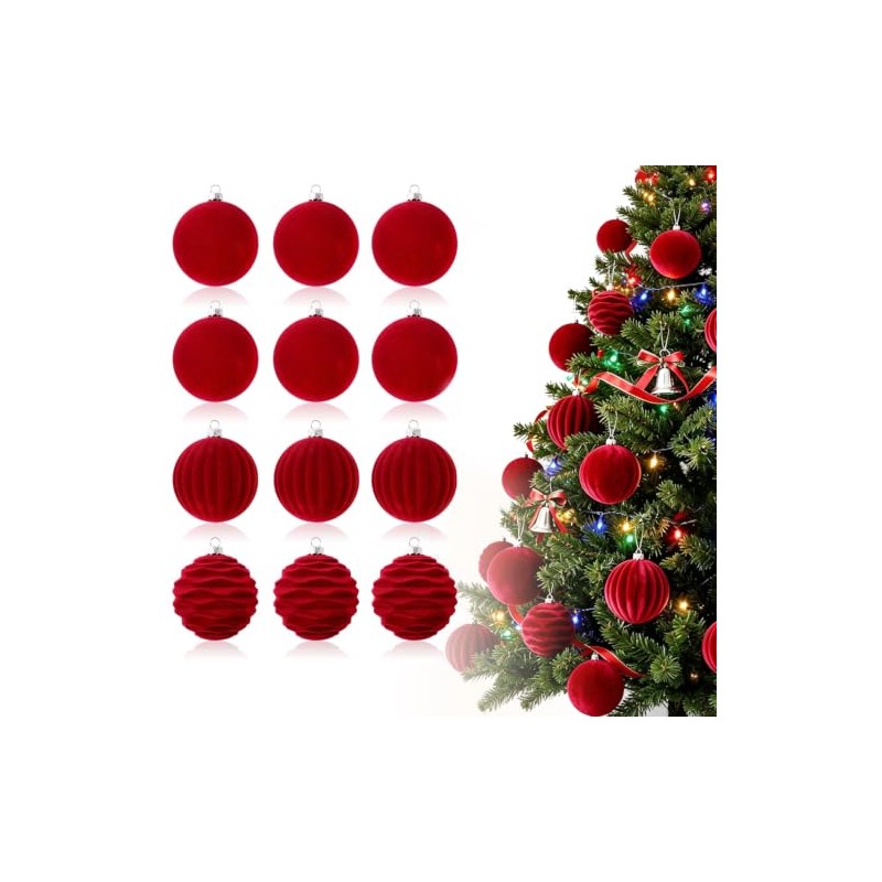 Bolas Navideñas de Terciopelo 12 PCS, Esferas 6 CM para