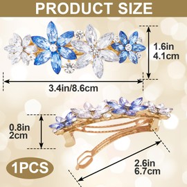 Joez Wonderful Rhinestone Hair Clip Sparkly Crystal Barrettes French Wedding Prom Engagement Pageant First Communion Hair Decorative Accessories for Women Bride Thick Long Hair (Blue Flower, 1 Pcs)