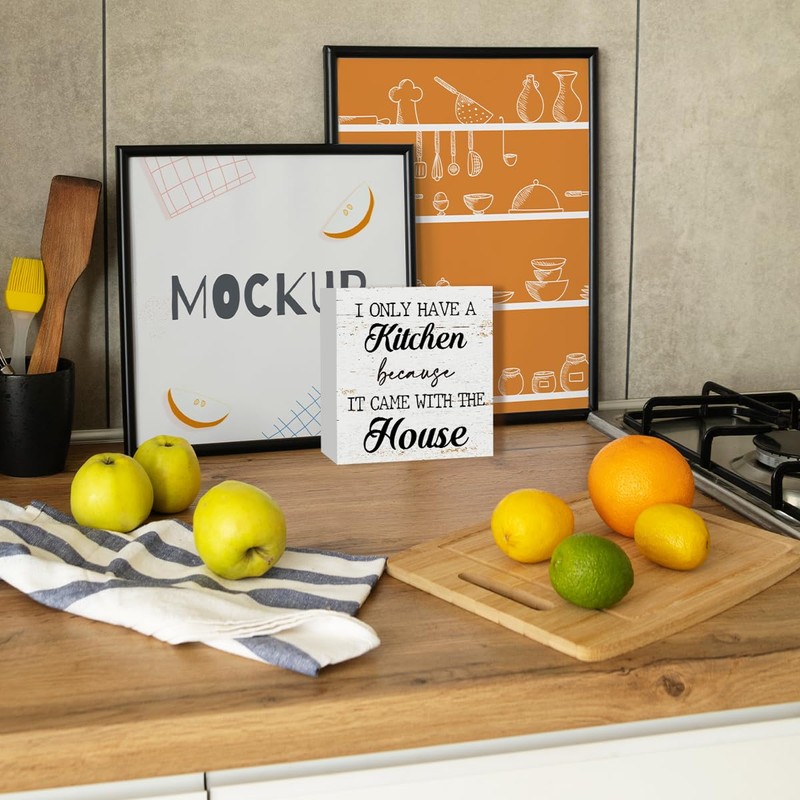 WUZYOU Funny Kitchen Wood Box Sign Table Decor, Retro I