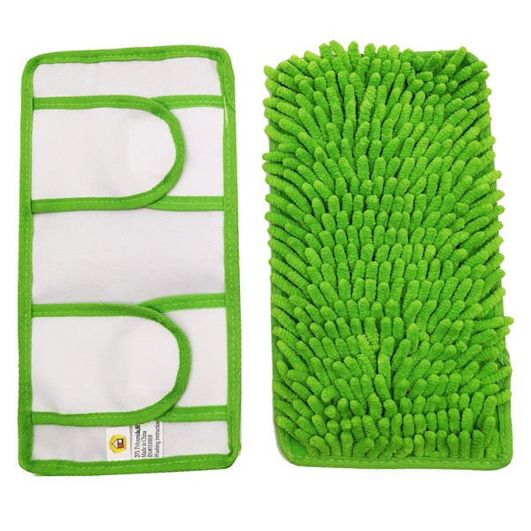 Reusable Chenille Mop Pads | Washable Pads for Standard Mop Heads | Swiffer Compatible Dry Mop for Dust, Pet Hair, and Light Spills | Washable Microfiber Mop Head Replacement - Set of 2