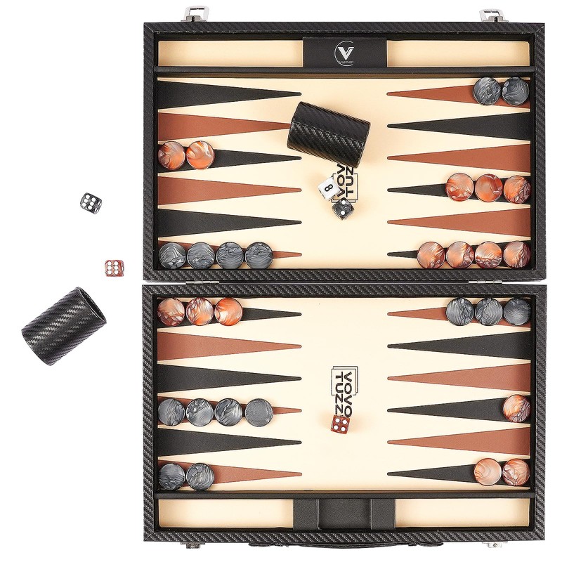 Backgammon Sets for Adults, 15 Inch Premium Carbon Fiber Faux