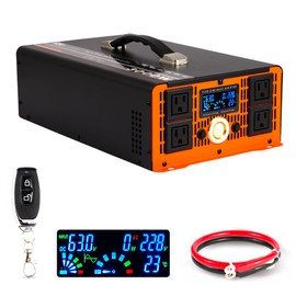 3000 Watt Power Inverter,12V DC to 110V/120V AC Pure Sine Wave Inverter,Peak Power 6000W Car Inverter with LCD Display,4 AC Outlets,Remote Controller,Handle and LED Light for RV&Home Etc.(12V, 3000W)