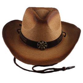PIDUDU Cowboy Straw Hats，Classic Felt Wide Brim Western Style Hat & Cowgirl Hat with Buckle Women and Men (Straw, Khaki)