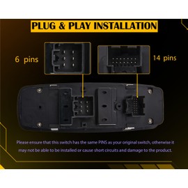 ZAPOSTS Interruptor de ventana eléctrica. 14+6 pines de metal. Se adapta a Dodge Journey 2017 2018 2019. Interruptor maestro de vidrios de puerta de control lateral del conductor. 68307001AA