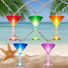 Romasaty Cocktail Glass String Lights, 8.5Ft Tropical Beach Themed Wine Glass String Lights with 10 LED Cup Lights, Plug in Summer Patio Fairy Lights for Camp Tent Holiday Party Garden Bedroom