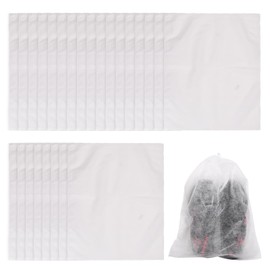 Volumoon 25pcs Shoe Bag Travel Waterproof Shoe Bag Storage Shoe Bag Travel Transparent with Rope Shoe Bag Portable Non-Woven Fabric Multifunctional Storage Bag 38 x 32 cm, White, shoe bag