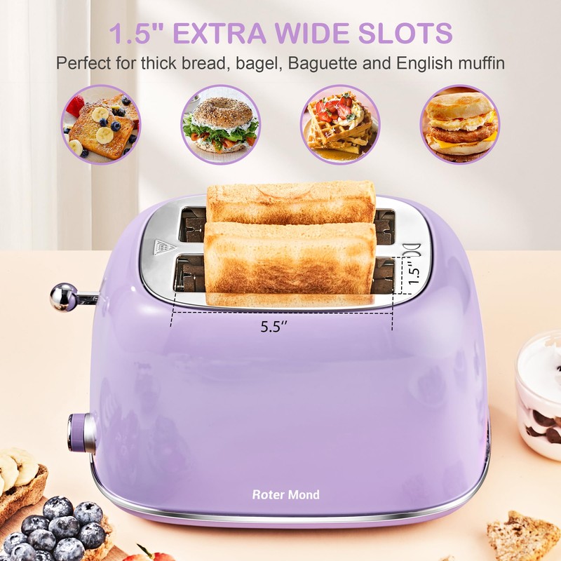 Roter Mond 2 Slice Toaster Retro Stainless Steel with Bagel,