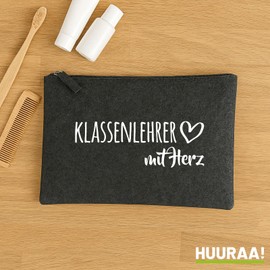 Huuraa Toiletry Bag Class Teacher with Heart Gift 1 Litre Charcoal Felt Class Teacher Gift Idea