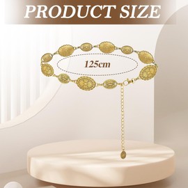 XYTAHDM Women's Concho Waist Chain Belt Fashion Chain Belt Waist Chain Waist Belt Adjustable Metal Belt Concho Chain Belt Gold Western Cowgirl Belt for Dresses