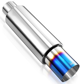 Upower Exhaust Muffler, 3 inch Straight Through Stainless Steel Exhaust Tip Universal 18.5" Length, 3" Inlet 4" Outlet Burnt Tip