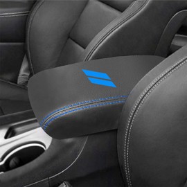 YOSRTER for Dodge Durango Accessories 2021 2022 2023 2024 2025 Center Console Armrest Cover Interior Box Anti-Scratch Leather Central Armrest Decoration (Dark Blue Stitches)