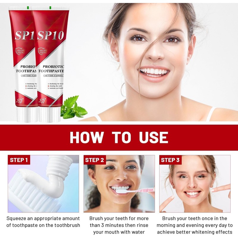 Sp10 Probiotic Toothpaste, 2PCS 100g Sp-10 Ultra Whitening Toothpaste, Deep