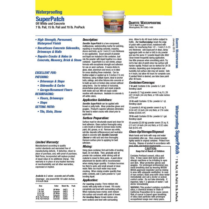 Damtite 04072 Concrete Super Patch Repair, 7 lb. Pail