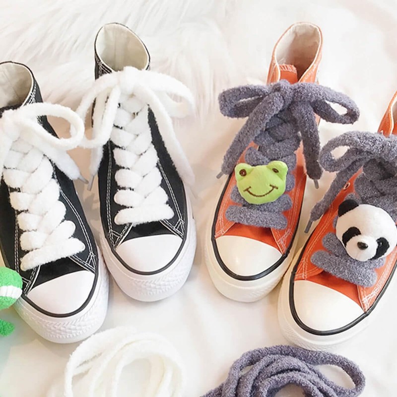 WEGOODZF Flat Fuzzy Shoe laces: 2 Pairs 1.5CM Wide 35