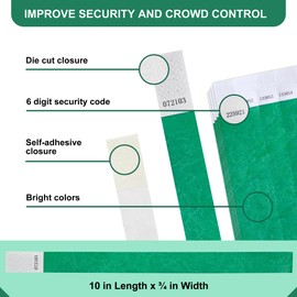 L LIKED 100 Pcs 1.9x25 cm Wrist Bands, Green Paper Wristbands for Events, Waterproof Tamper-Proof Event Bracelets for Concerts, Parties, Festivals